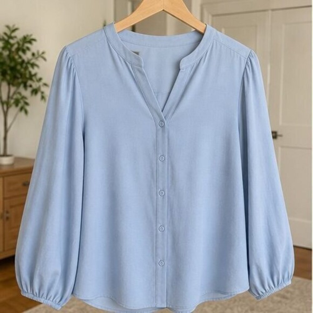 Blue Pleated Blouse